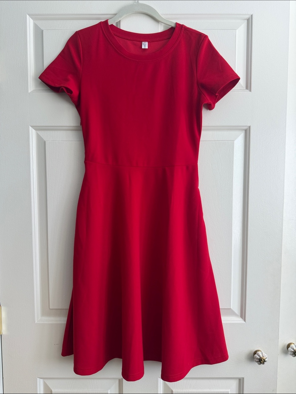 Classic Red Short-Sleeve Fit & Flare Dress